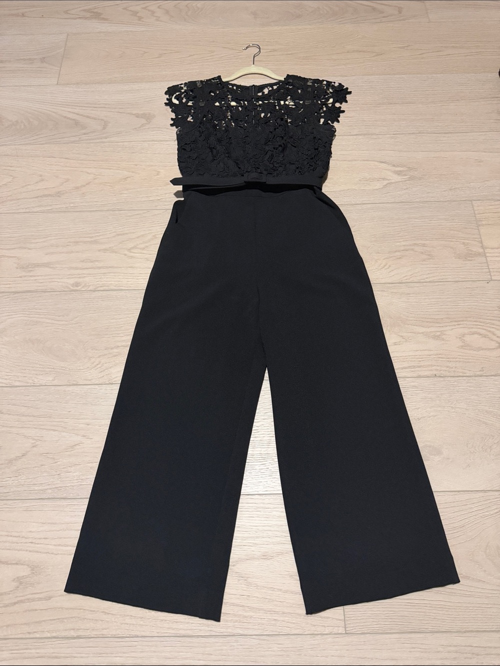 Eliza J Black Lace Bodice Wide-Leg Jumpsuit